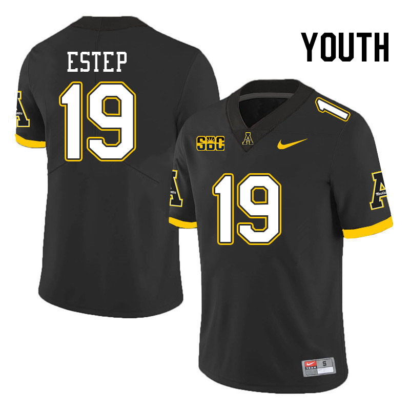 Youth #19 Cameron Estep Appalachian State Mountaineers College Football Jerseys Stitched Sale-Black